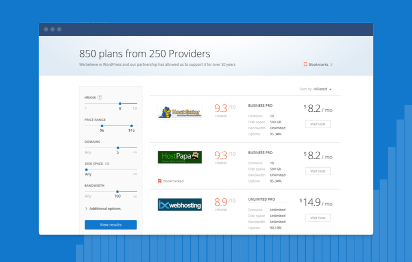 Website for web hosting rating system Hrank screenshot 1